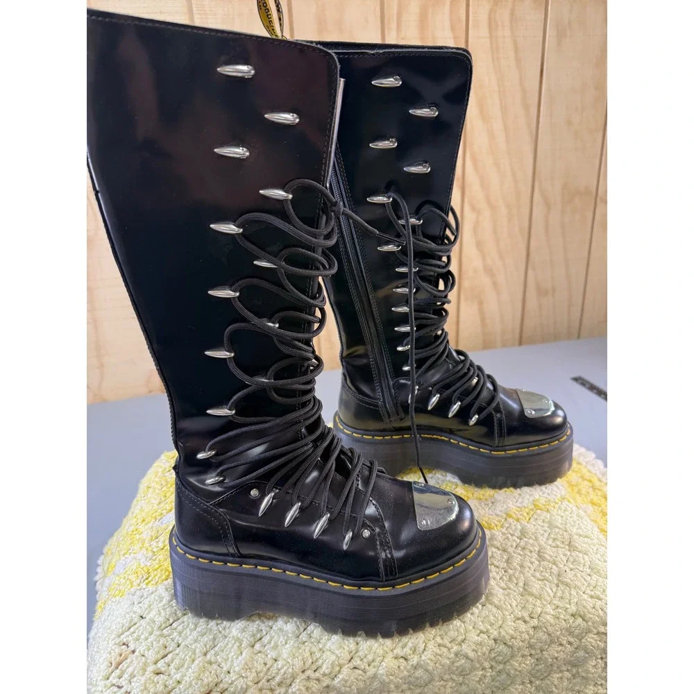 Dr. Martens 1B60 LTT Max Black Leather Knee High Platform Boots Metal Toe USL 8 - Picture 9 of 16